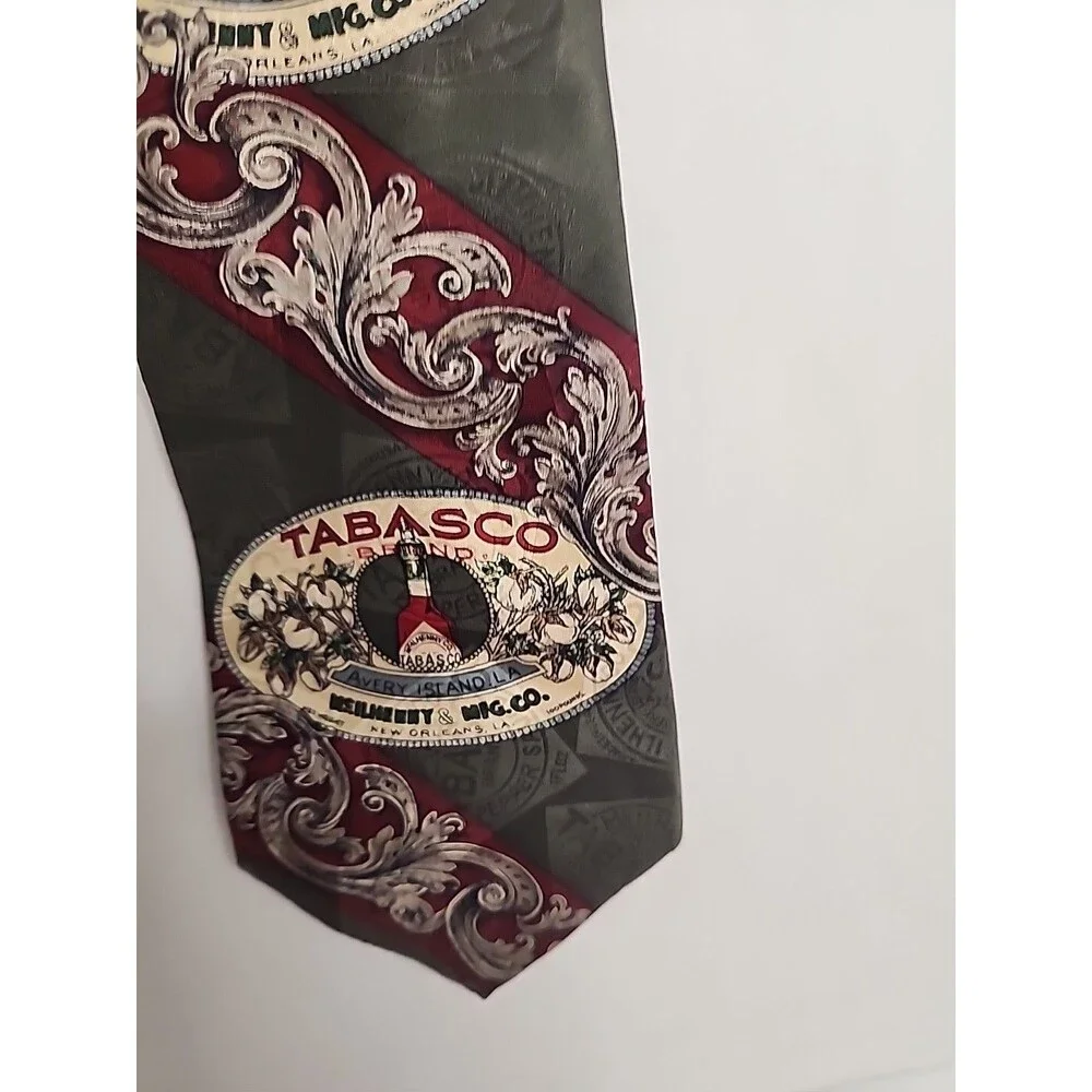 Men's Tabasco Novelty 100% Silk Hot Sauce Tie  Olive Green and Red VGC